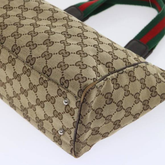 GUCCI GG Canvas Web Sherry Line Hand Bag Canvas Leather Beige Green Auth 53681 - Picture 15 of 16